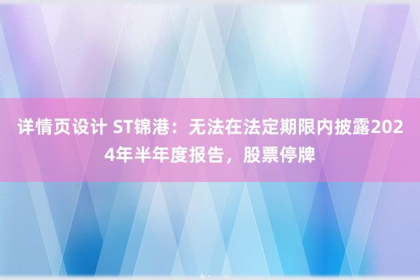 详情页设计 ST锦港：无法在法定期限内披露2024年半年度报告，股票停牌